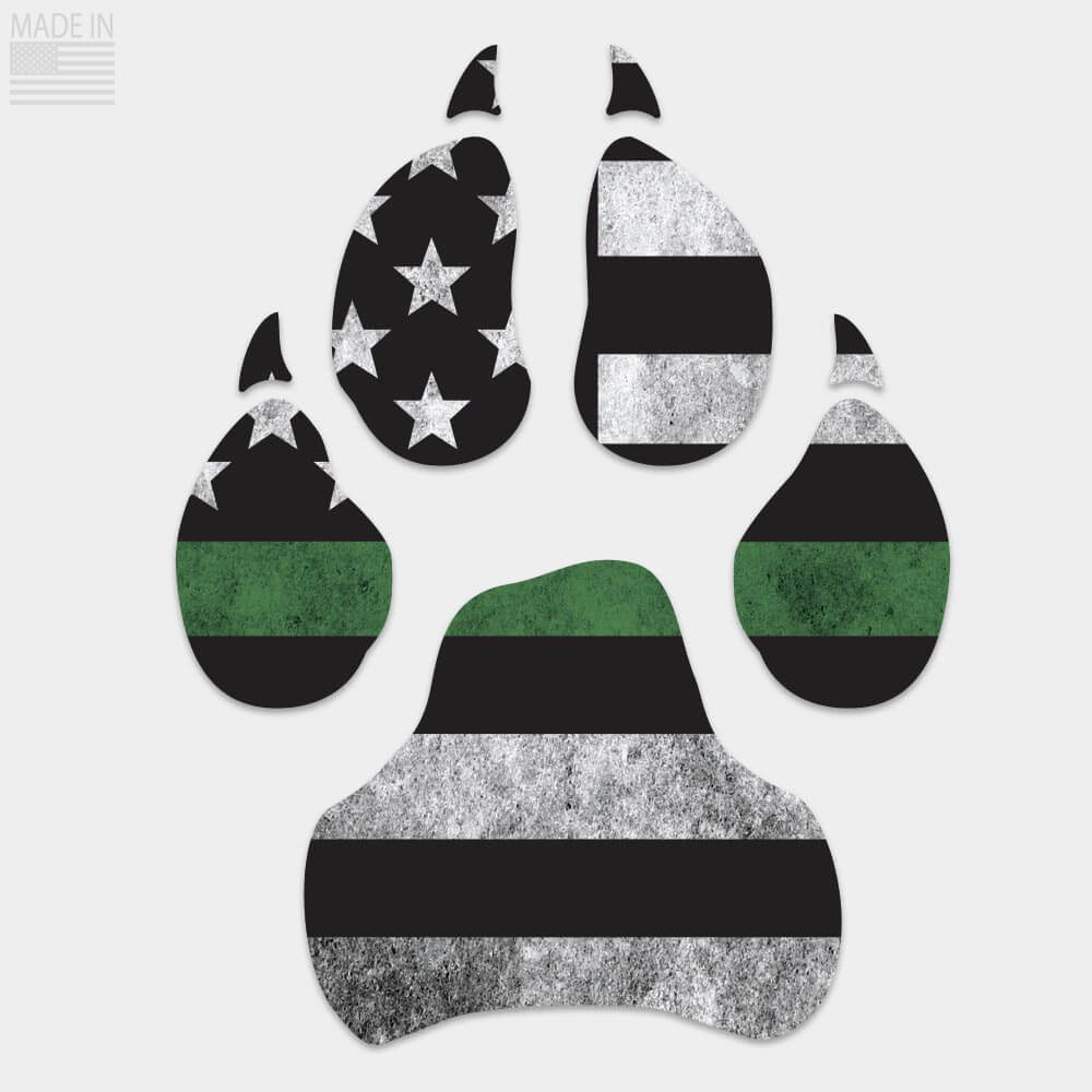 Thin Green Line Dog Paw decal horizontal flag