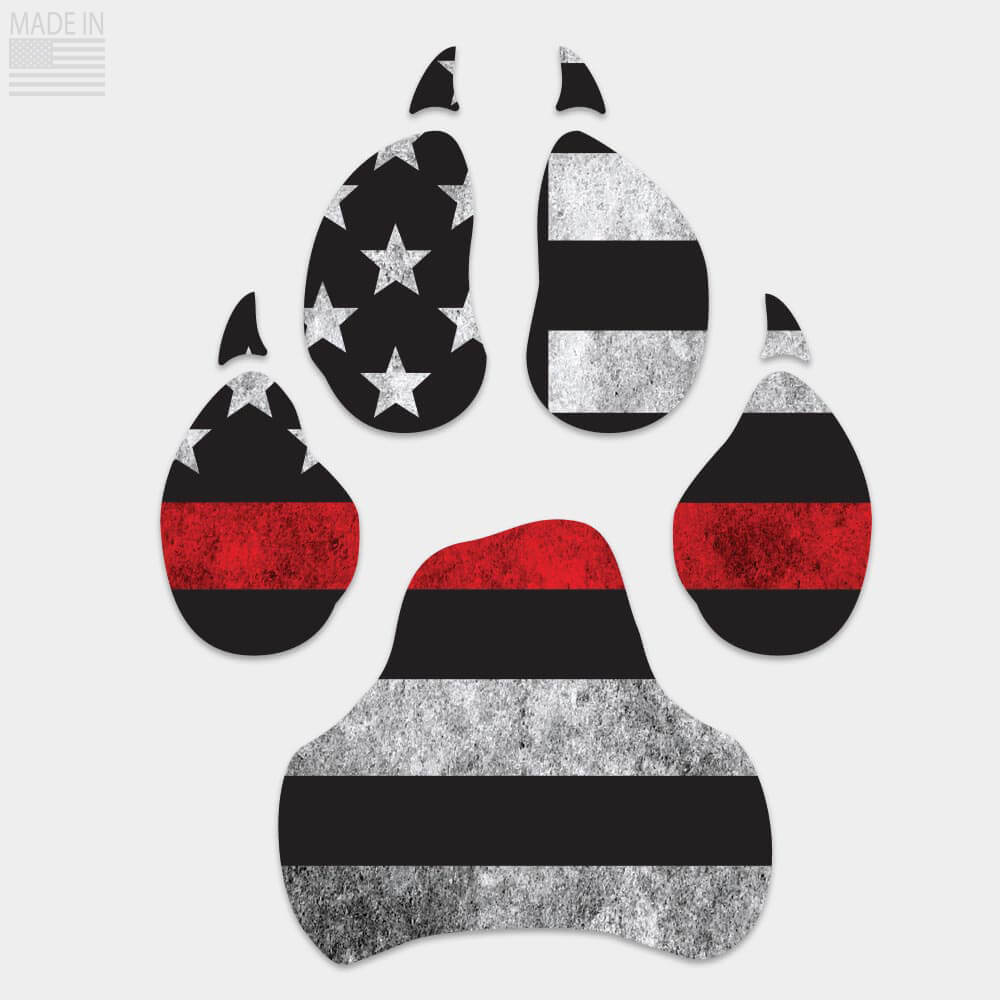 Die cut Thin Red Line Dog Paw decal with horizontal flag