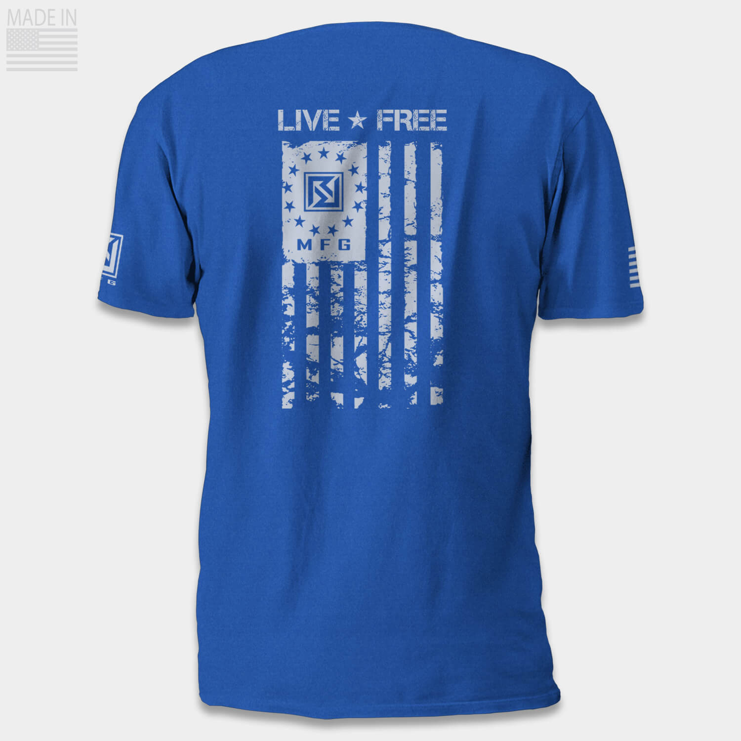 Heather Blue Made in America Live Free Betsy Ross Tee