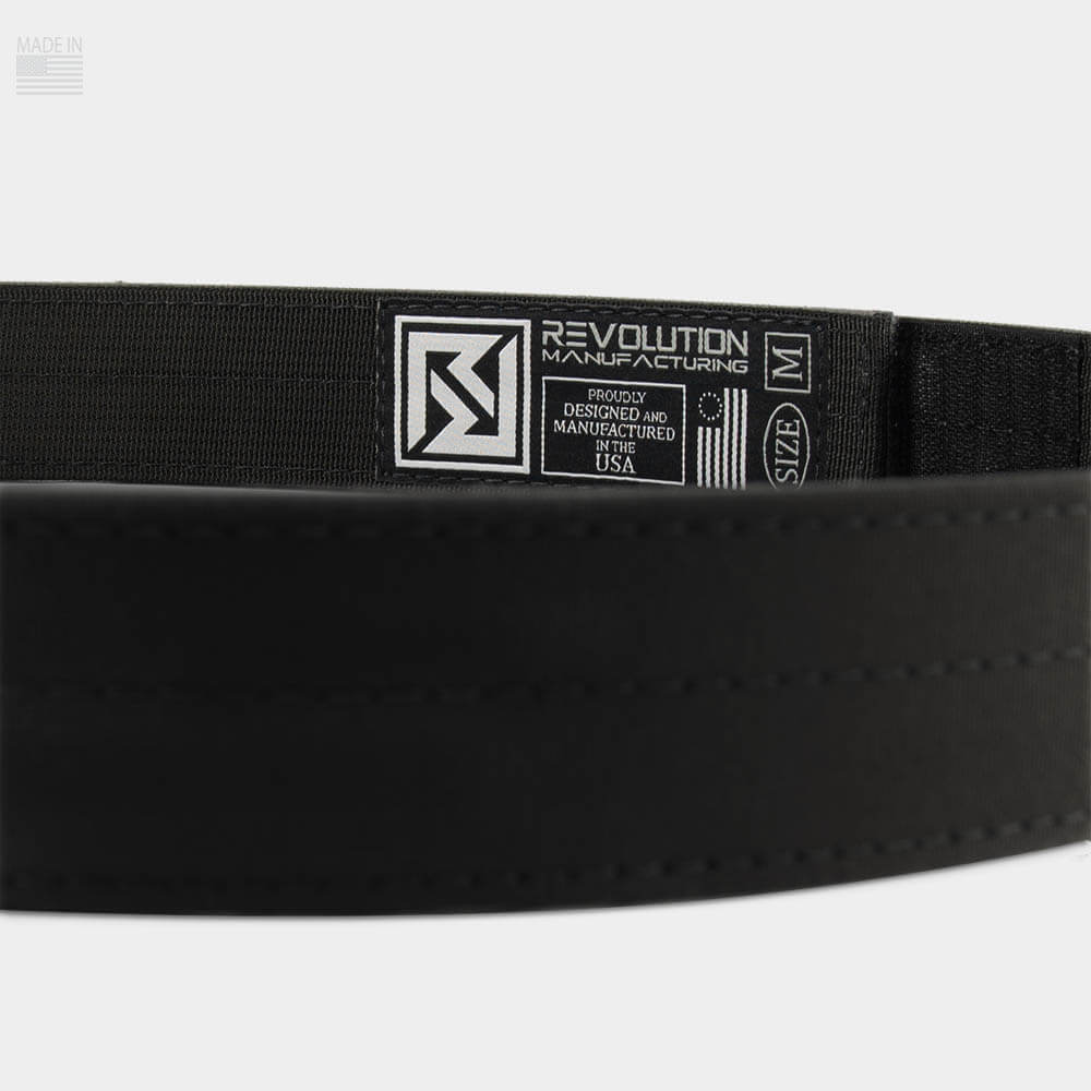 Stitching detail with woven size label on low profile EDC Belt
