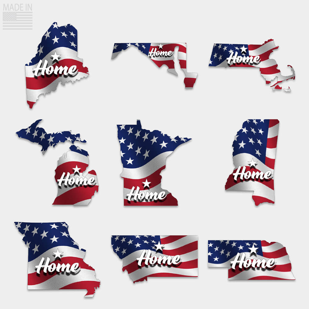 State Home Flag Sticker ME, MD, MA, MI, MN, MS, MO, MT, NE