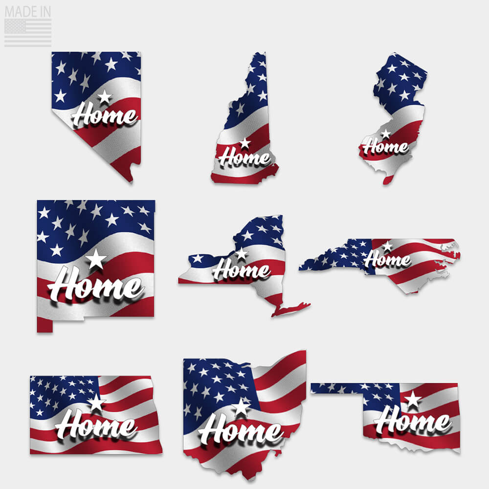 State Home Flag Sticker NV, NH, NJ, NM, NY, NC, ND, OH, OK