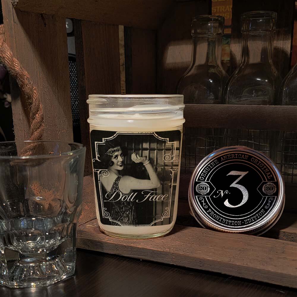 8 oz Mason Jar Vintage Collection Candle - Dollface scent - Handcrafted in the USA-Prohibition Era inspired designs