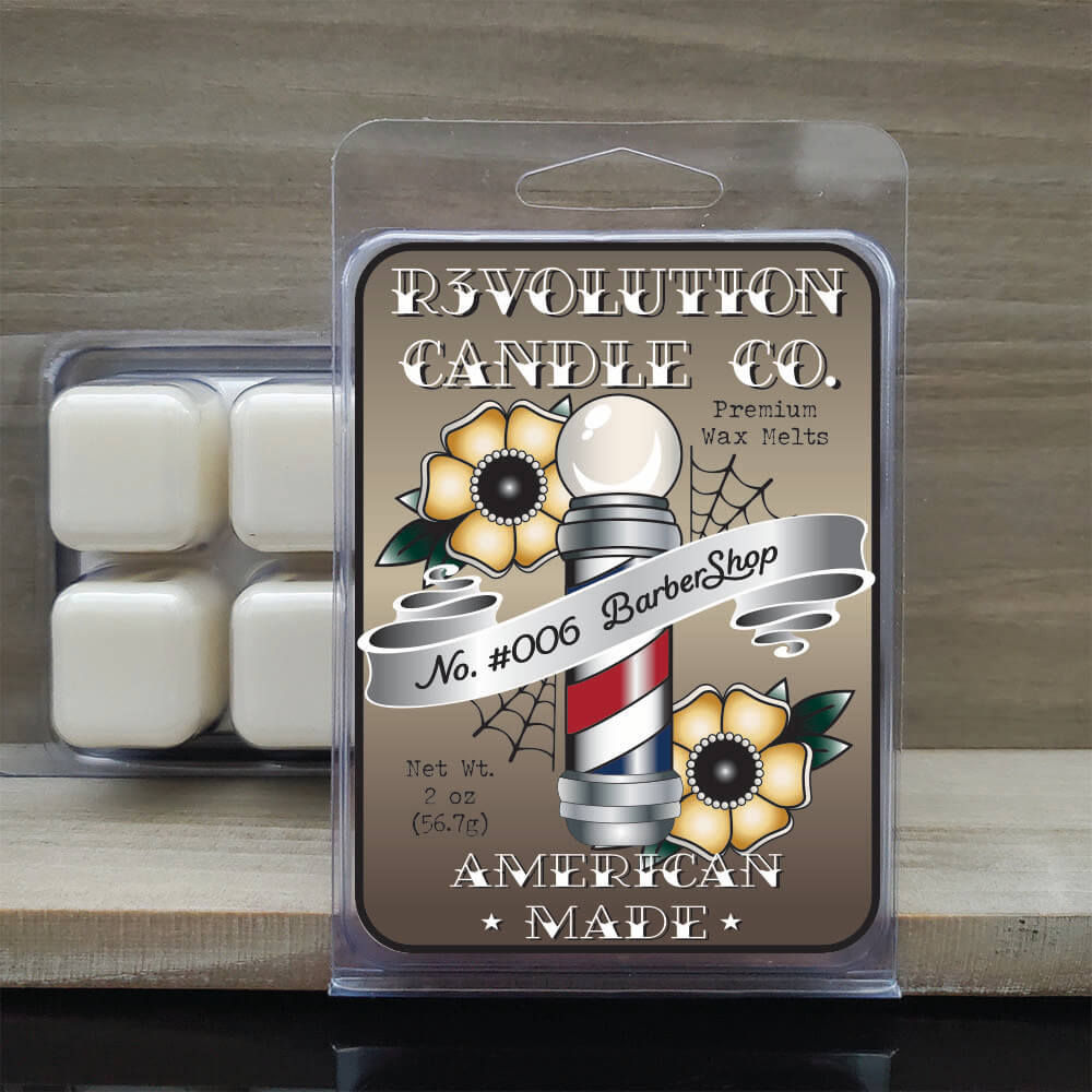 Tattoo inspired wax melts from Revolution Candle Co. Barbershop Tattoo wax melts