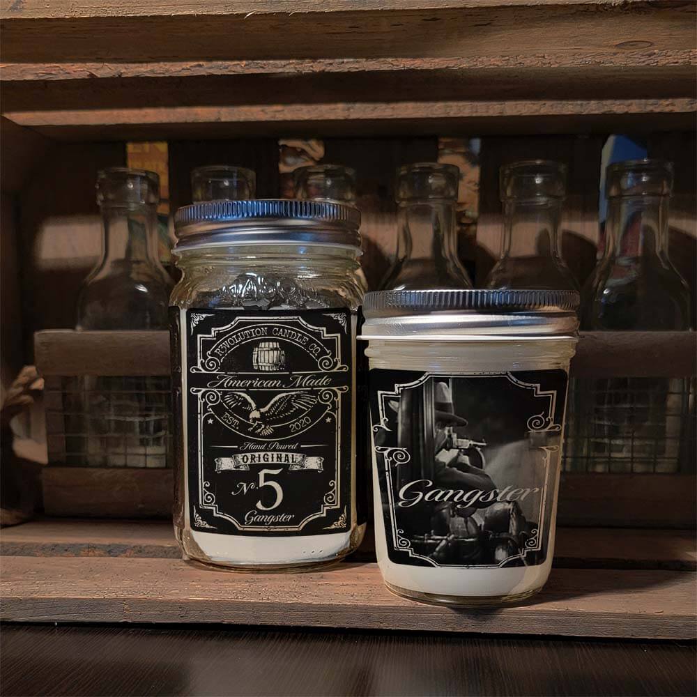 16oz and 8 oz Mason Jar Vintage Collection Candle - Gangster scent - Handcrafted in the USA-Prohibition Era inspired designs