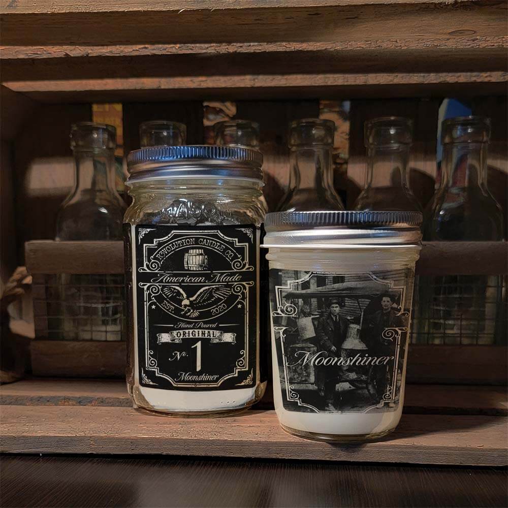 16oz and 8oz Mason Jar Vintage Collection Candle - Moonshiner scent - Handcrafted in the USA-Prohibition Era inspired designs