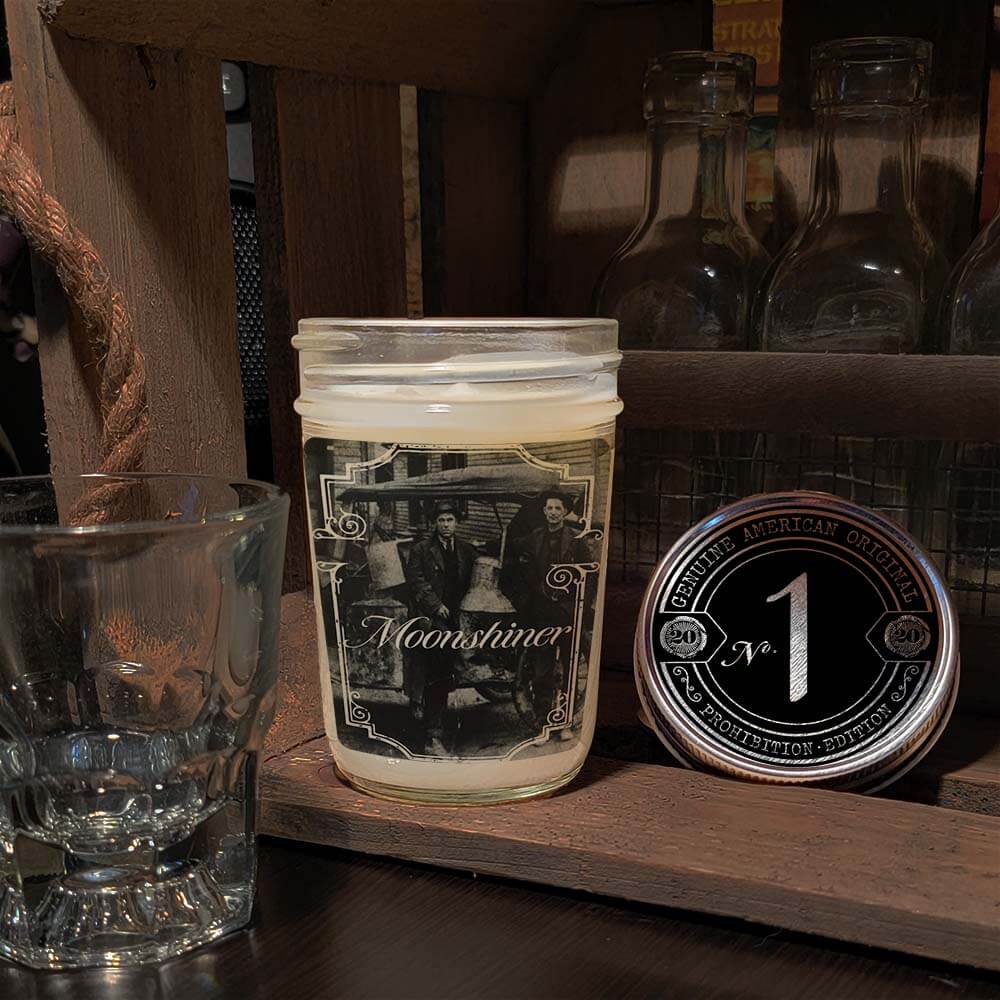 8oz Mason Jar Vintage Collection Candle - Moonshiner scent - Handcrafted in the USA-Prohibition Era inspired designs