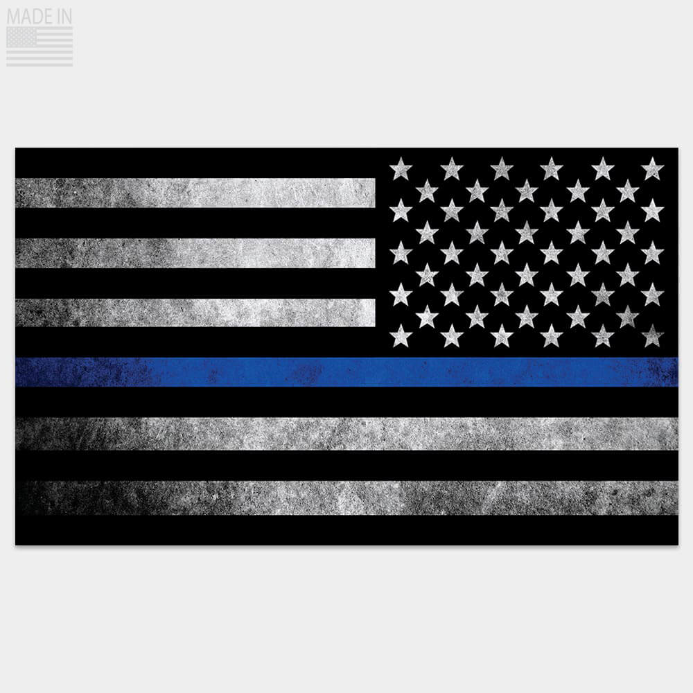 Thin Blue Line American Flag Distressed Reverse Orientation decal