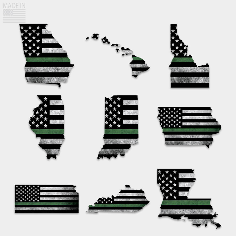 Thin green line sticker for states Georgia, Hawaii, Idaho, Illinois, Indiana, Iowa, Kansas, Kentucky, Louisiana