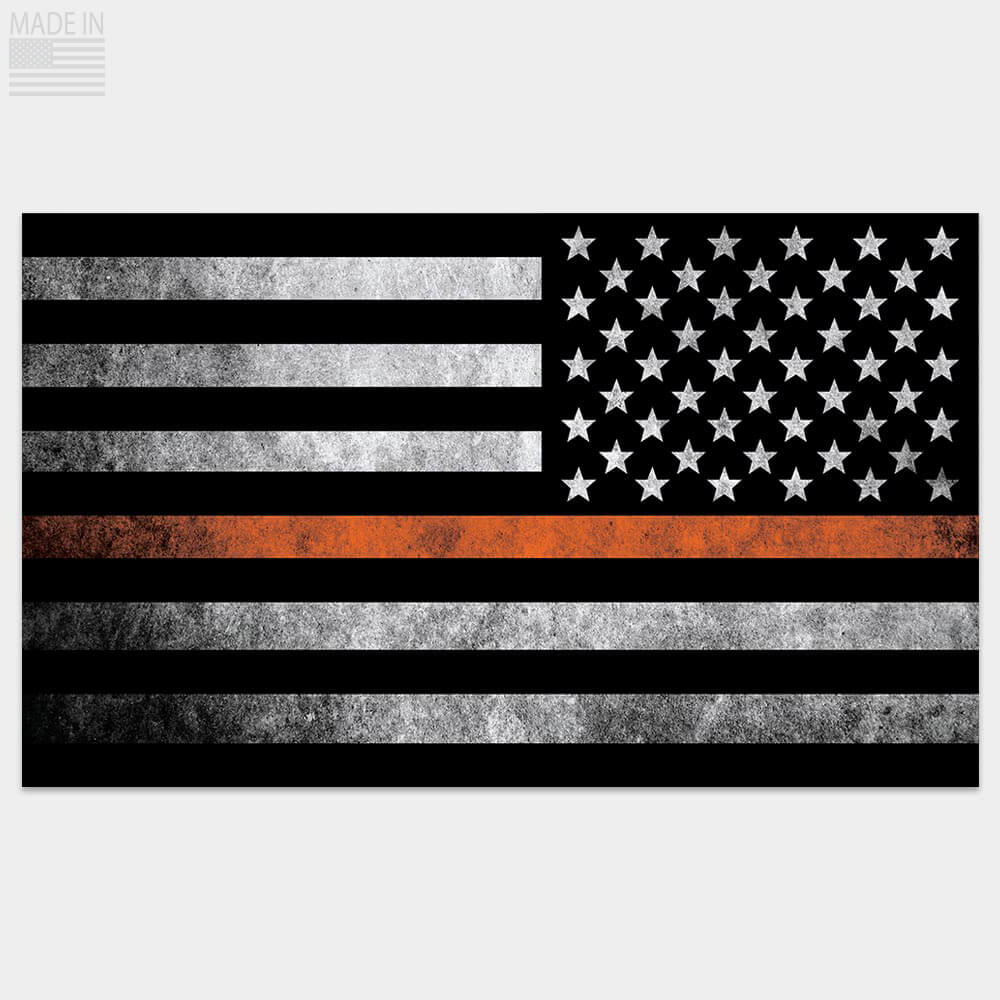 Distressed Thin Orange Line American Flag sticker reverse orientation
