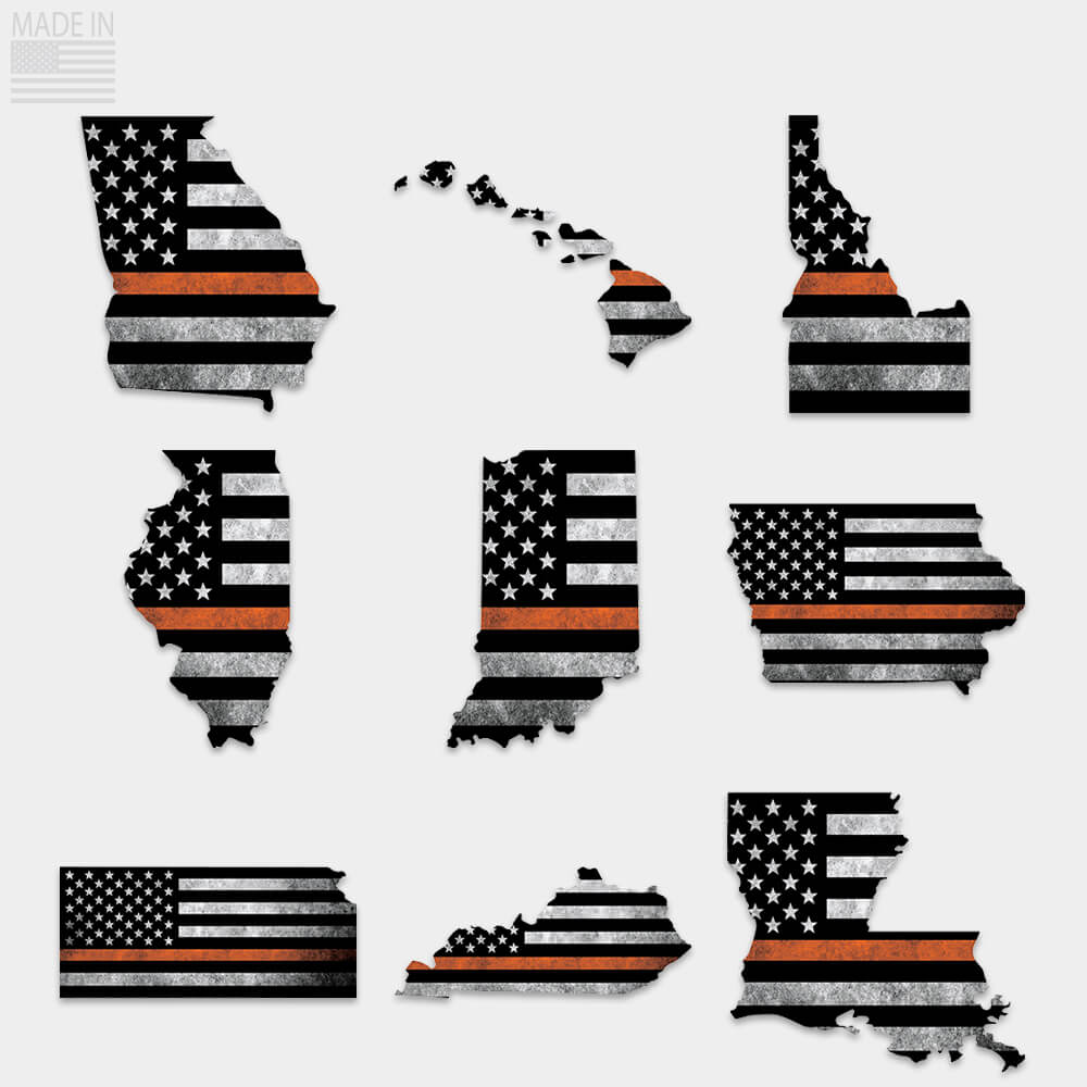 Thin orange line sticker state outline Georgia, Hawaii, Idaho, Illinois, Indiana, Iowa, Kansas, Kentucky, Louisiana