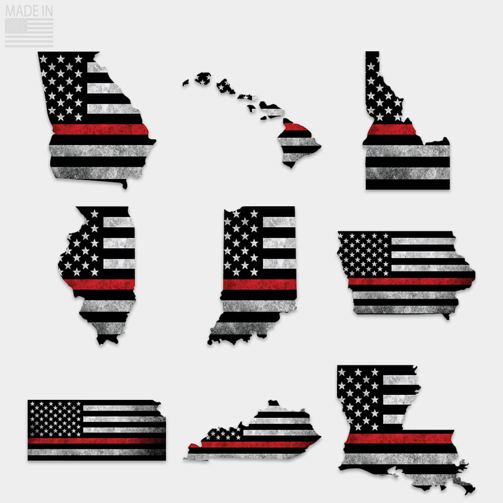Thin red line state stickers Georgia, Hawaii, Idaho, Illinois, Indiana, Iowa, Kansas, Kentucky, Louisiana