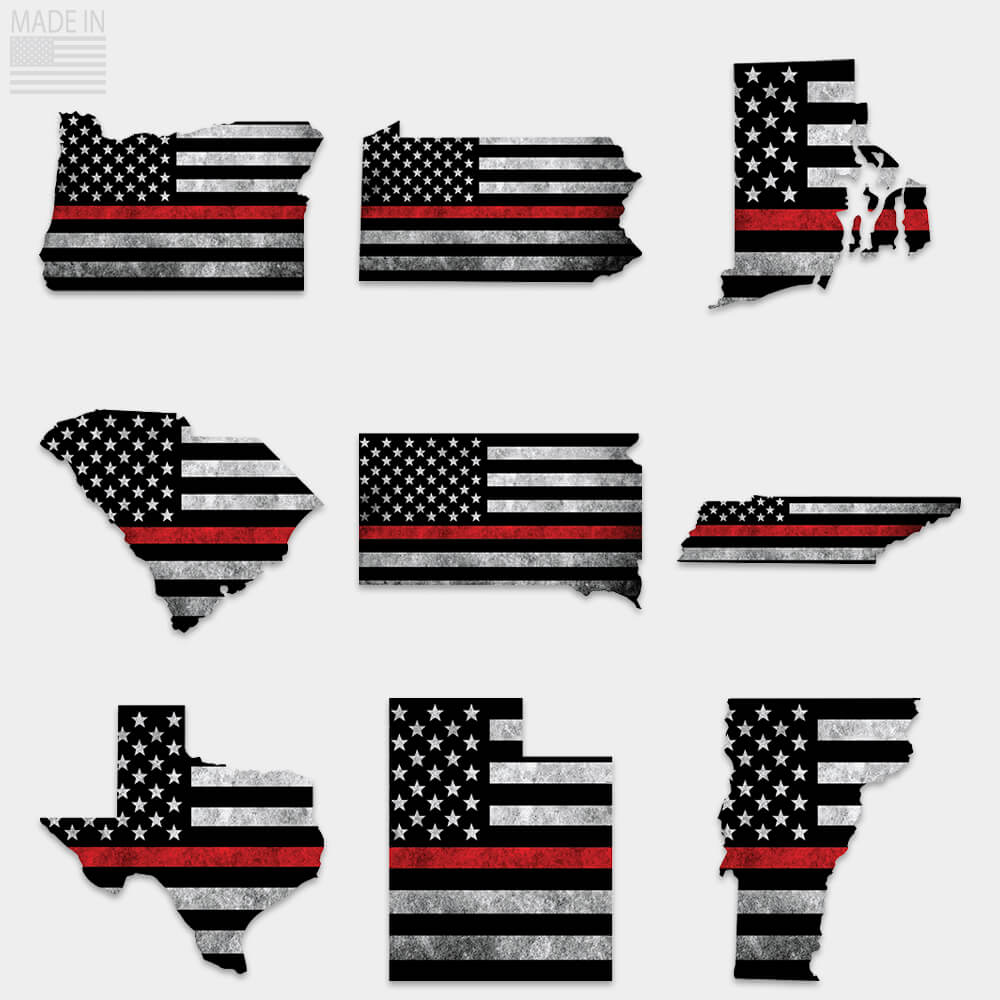 Thin red line state stickers Oregon, Pennsylvania, Rhode Island, South Carolina, South Dakota, Tennessee, Texas, Utah, Vermont