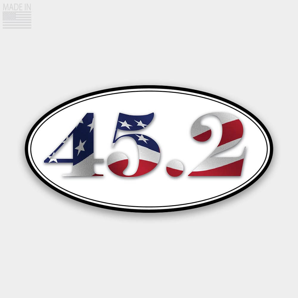 Trump 2020 45.2 White with American Flag Text Oval Marathon Style Sticker