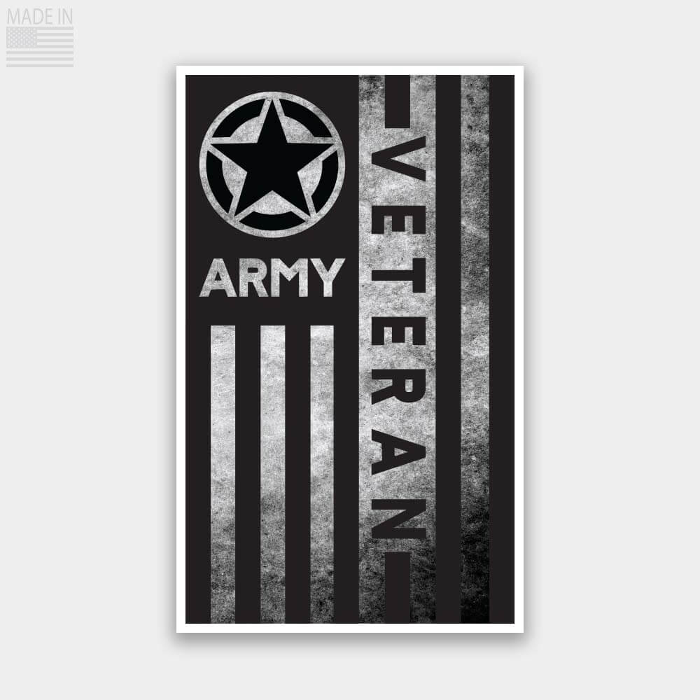 United States Army Veteran Black and Gray Distressed Flag Sticker Decal Vertical Position