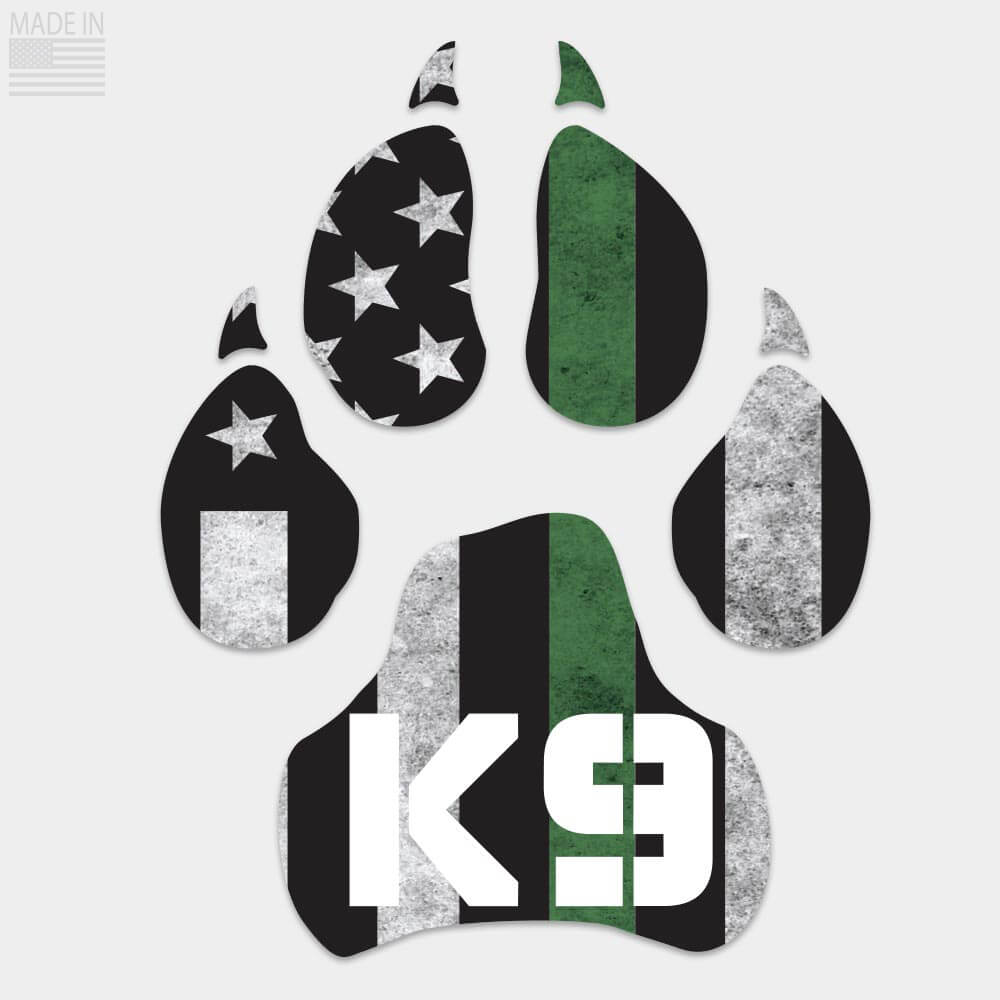 Thin Green Line K9 die cut decal with vertical flag