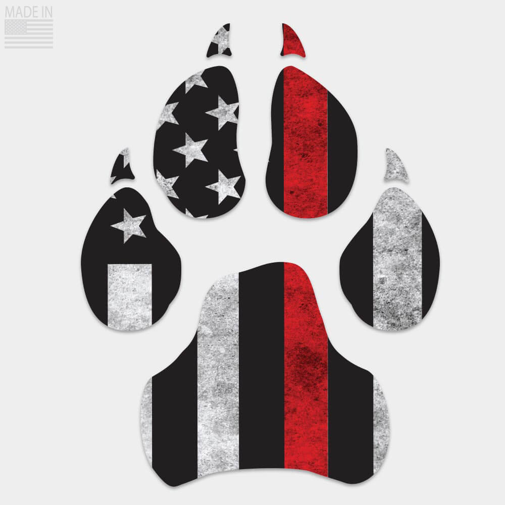Die cut Thin Red Line Dog Paw decal with vertical flag
