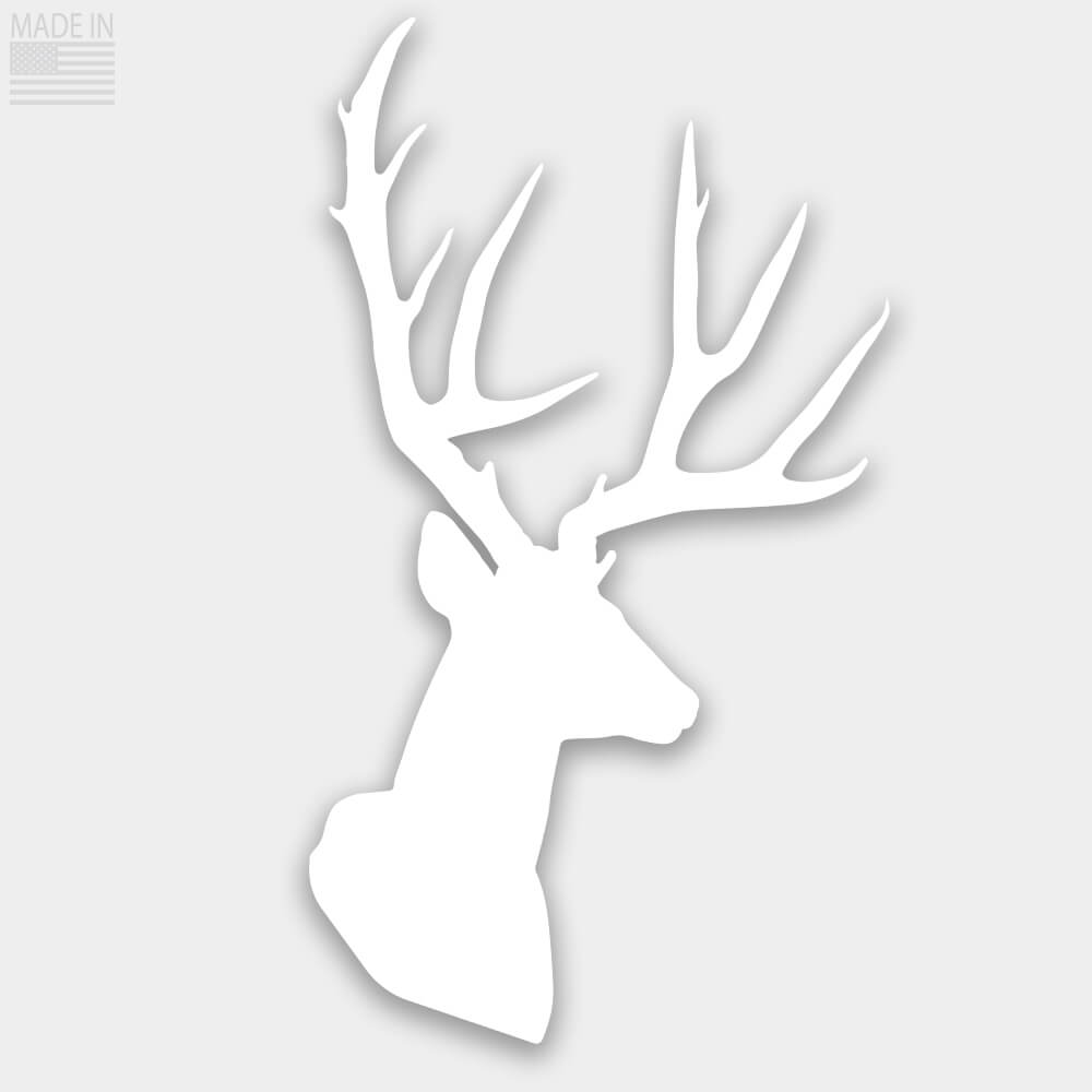 American Made white vinyl die cut whitetail deer head silhouette sticker decal