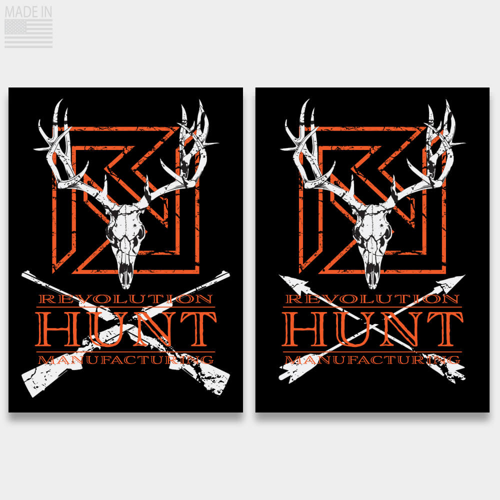 Whitetail Hunting Sticker with Deer Skull and Arrows or Guns